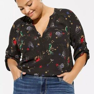 Torrid Harper Black Colorful Printed Top Shirt Blouse Skull Novelty Print 1X